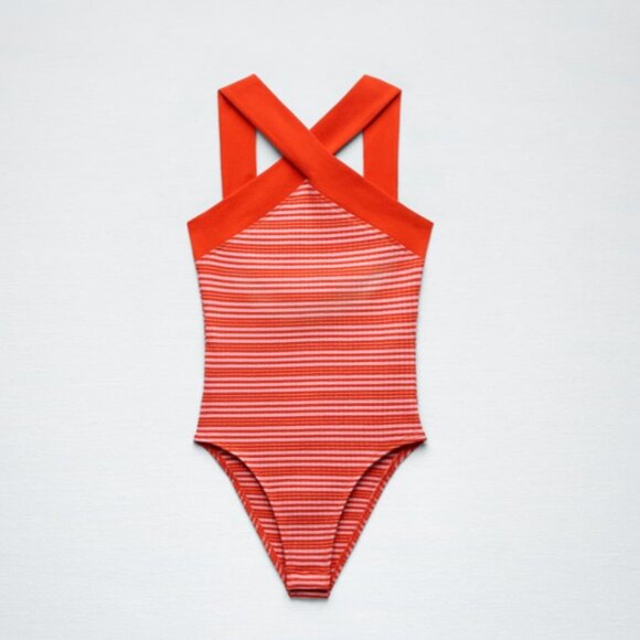 Red and White Striped Halter Bodysuit - Picture 3 of 5